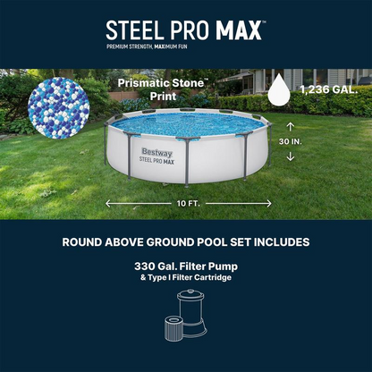 Round Above Ground Outdoor Swimming Pool with Pump |10'x30\"